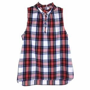 J. Crew Ruffle Neck Sleeveless Plaid Cotton Poplin Shirt NWT Size 4